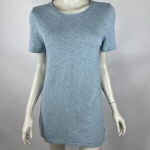 Eileen Fisher Knit Tunic Dress Women S Short‎ Sleeve Stretch Crew Neck Blue Top